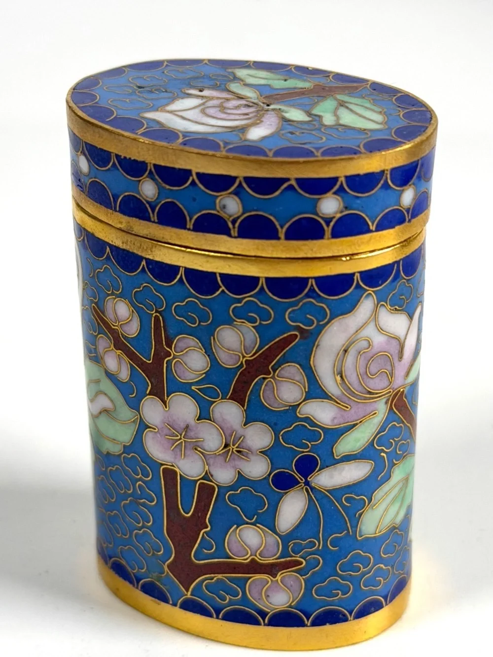 Vintage Chinese Cloisonné Small Canister Jar Set - 8 canisters w/ Original Box